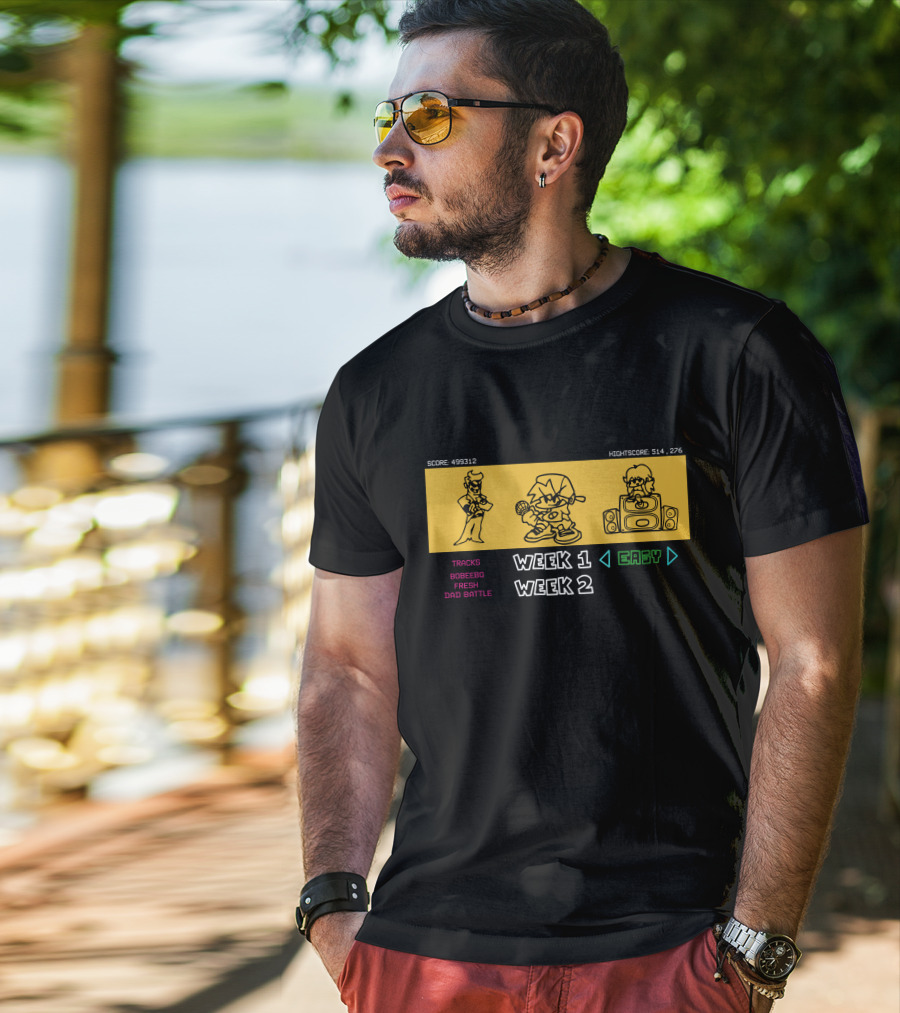 Sharkrobot Friday Night Funkin Story Mode Week 1 Easy Tracks Bobeebo Fresh Dad Battle T-Shirt
