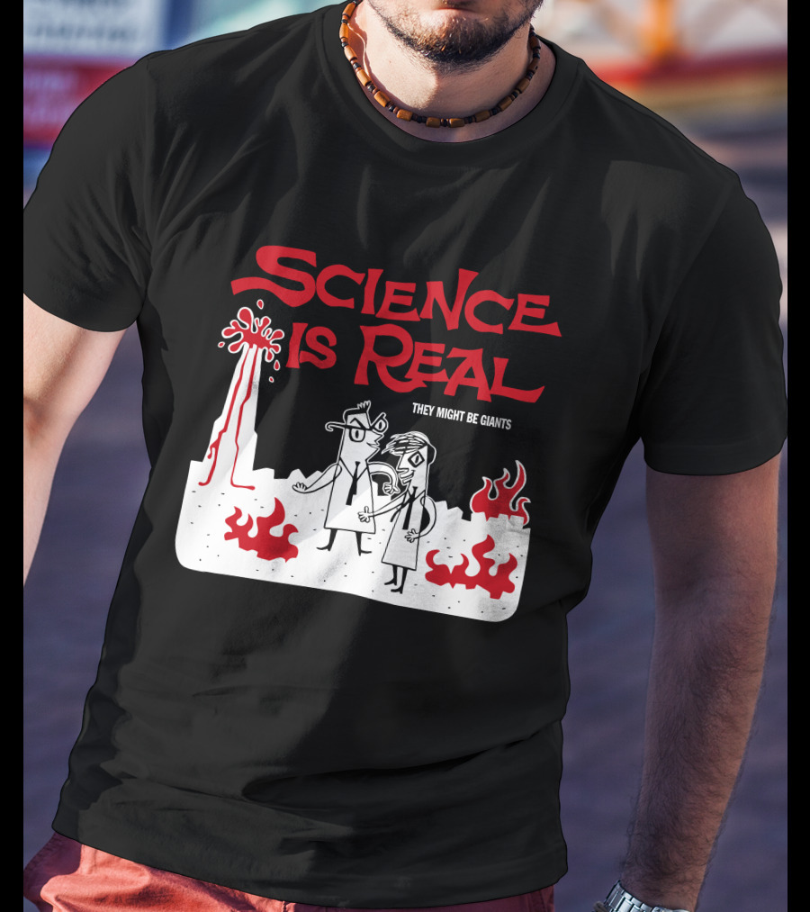 Science Is Real They Might Be Giants Volcanic Cartoon Scene T-Shirt