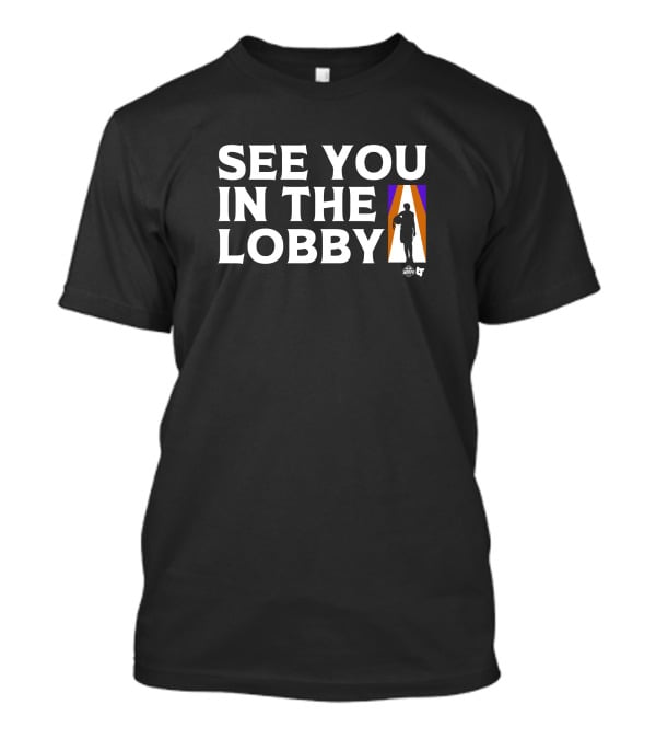 See You In The Lobby Basketball Silhouette Purple Orange Stripe T-Shirt