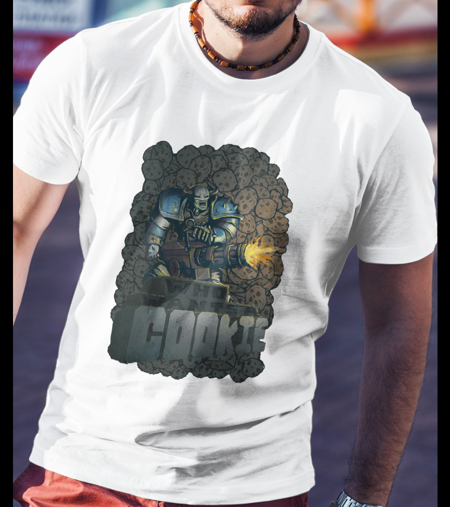 Oxhorn Who Wants A Cookie With Armored Figure And Gun Surrounded By Cookies T-Shirt