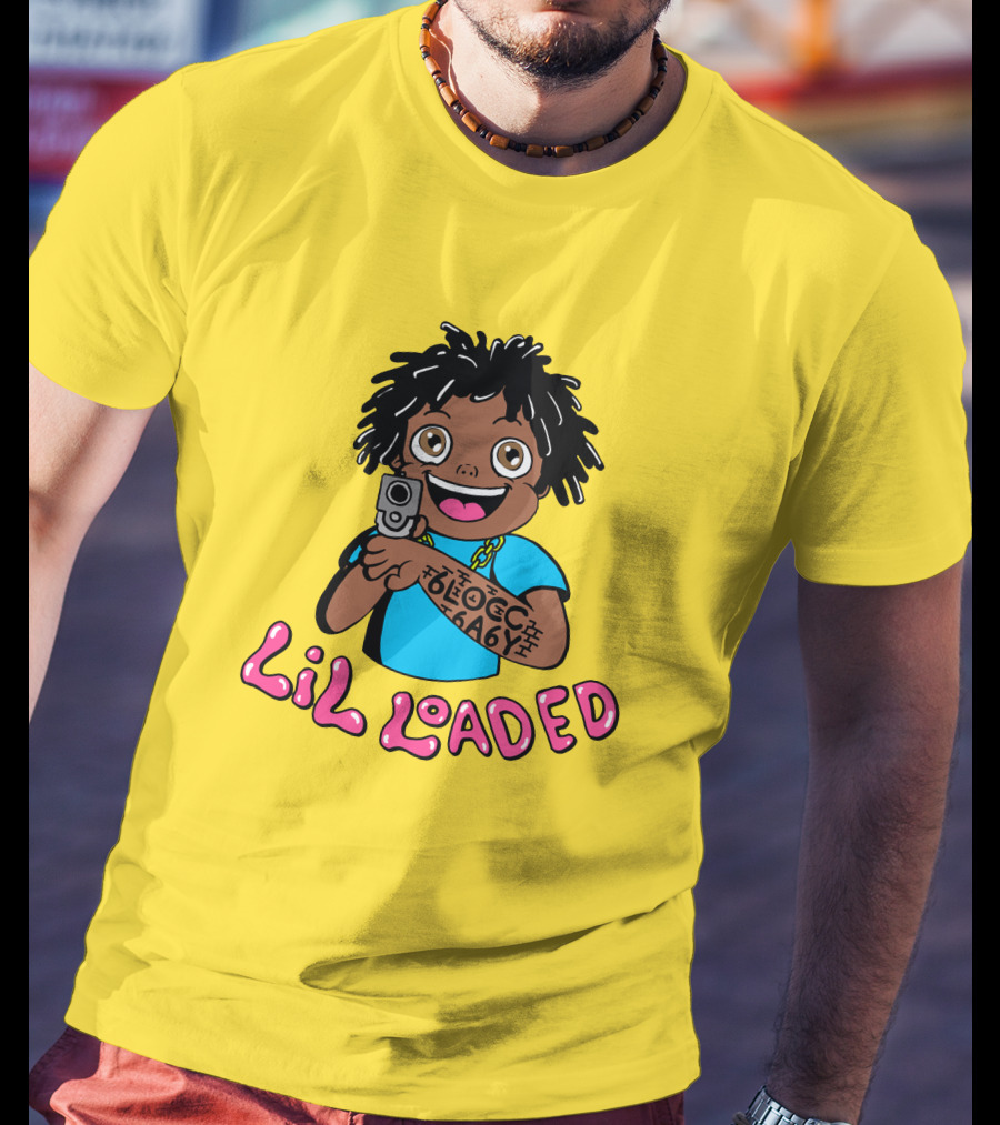 Lil Loaded Cartoon Character With Tattoo And Toy Gun T-Shirt