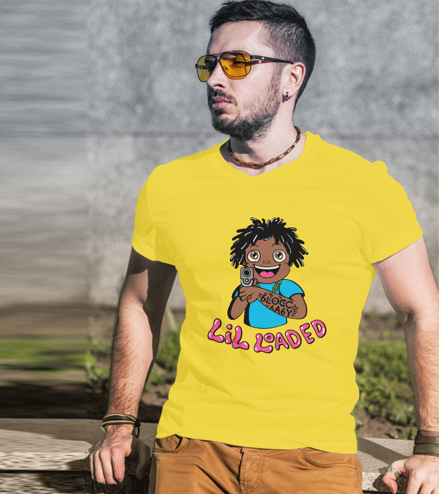 Lil Loaded Cartoon Character With Tattoo And Toy Gun T-Shirt