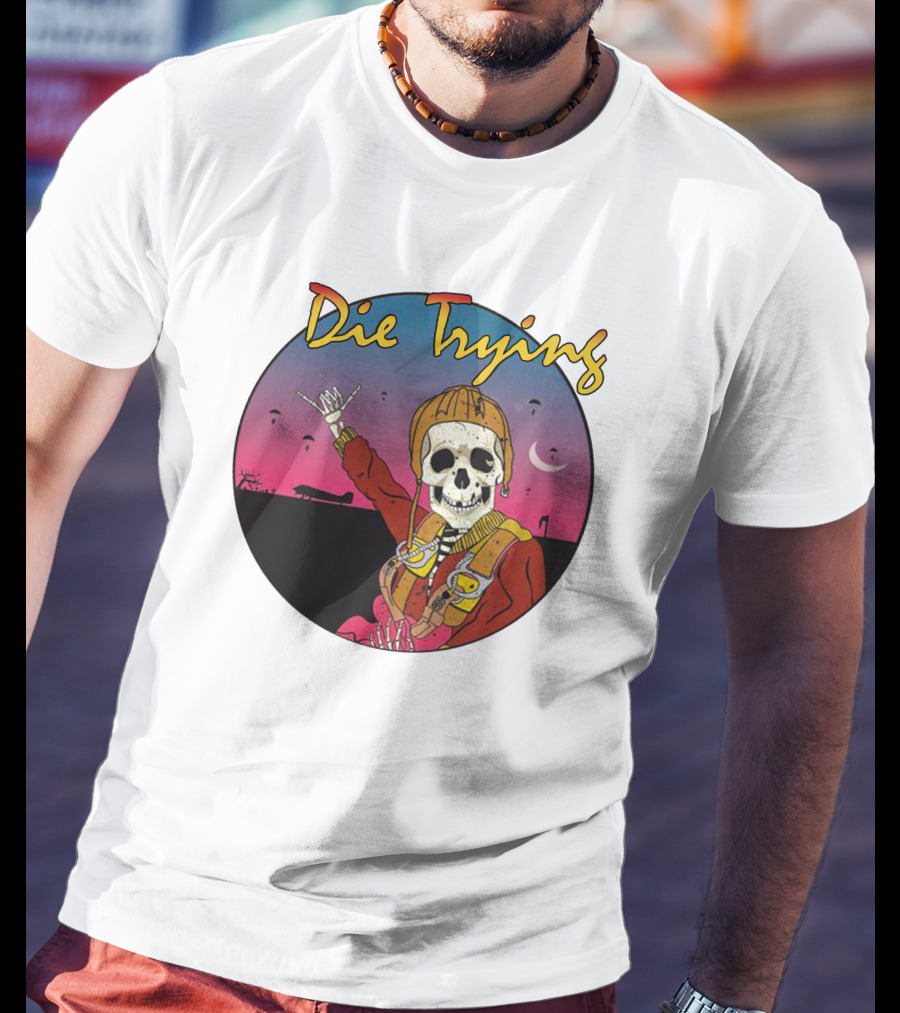 Die Trying Skeleton Paratrooper Skydiving Scene T-Shirt