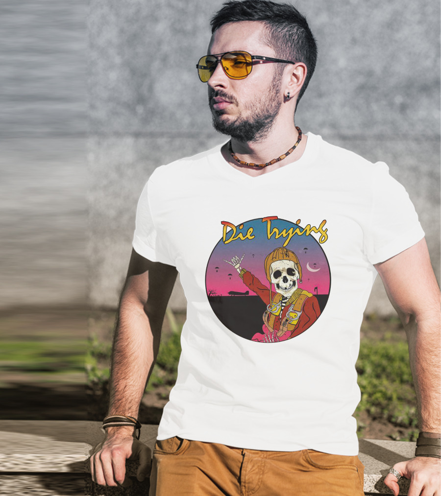 Die Trying Skeleton Paratrooper Skydiving Scene T-Shirt
