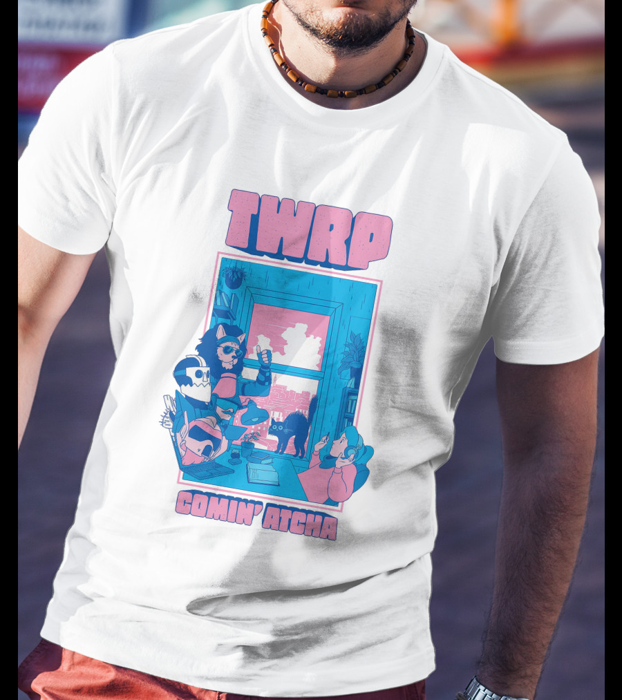 TWRP Comin Atcha Retro Robot Cat Room Scene T-Shirt