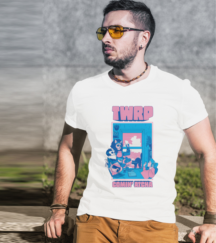 TWRP Comin Atcha Retro Robot Cat Room Scene T-Shirt
