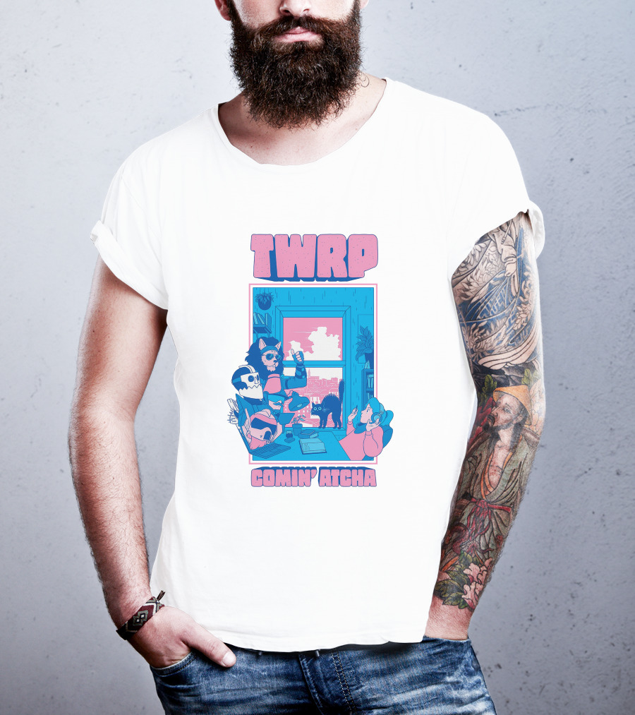 TWRP Comin Atcha Retro Robot Cat Room Scene T-Shirt