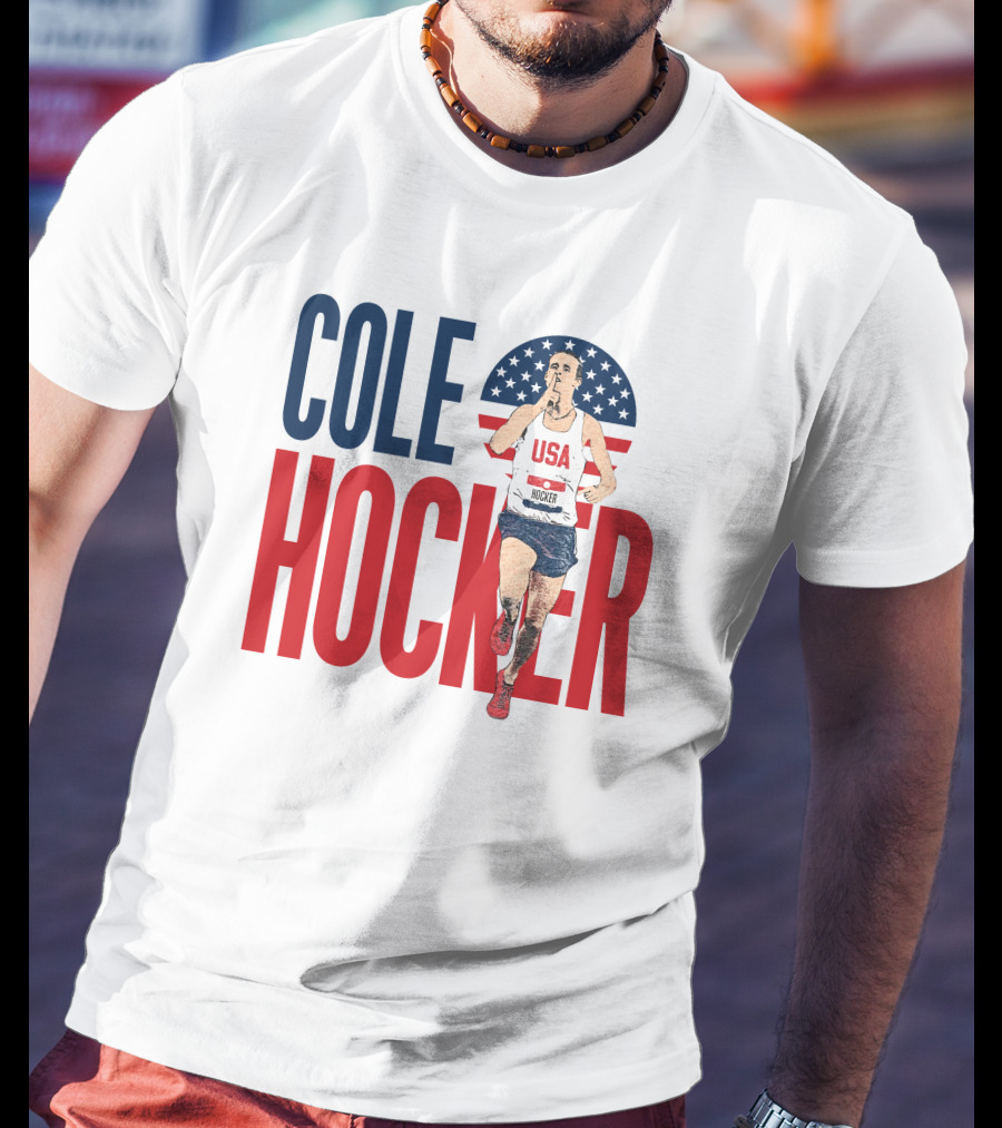 COLE HOCKER USA Running Star With American Flag Background T-Shirt
