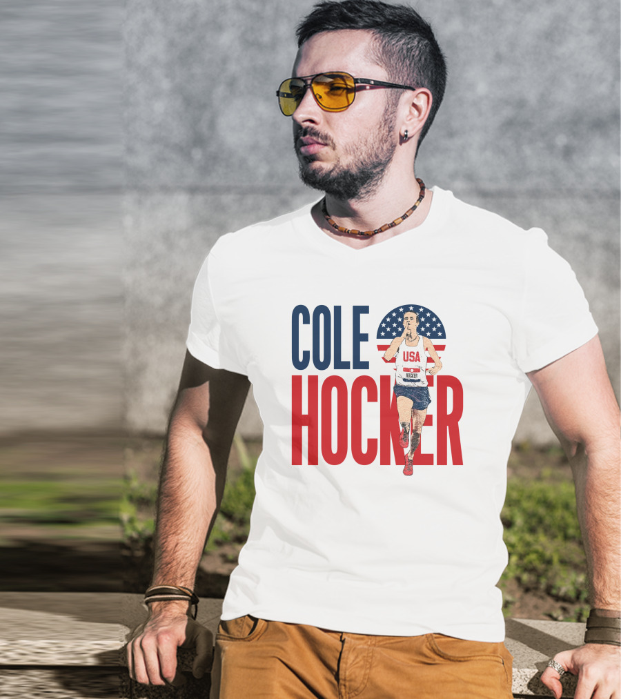 COLE HOCKER USA Running Star With American Flag Background T-Shirt