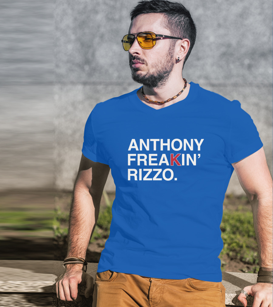Anthony Freakin' Rizzo Bold Text Blue Background T-Shirt
