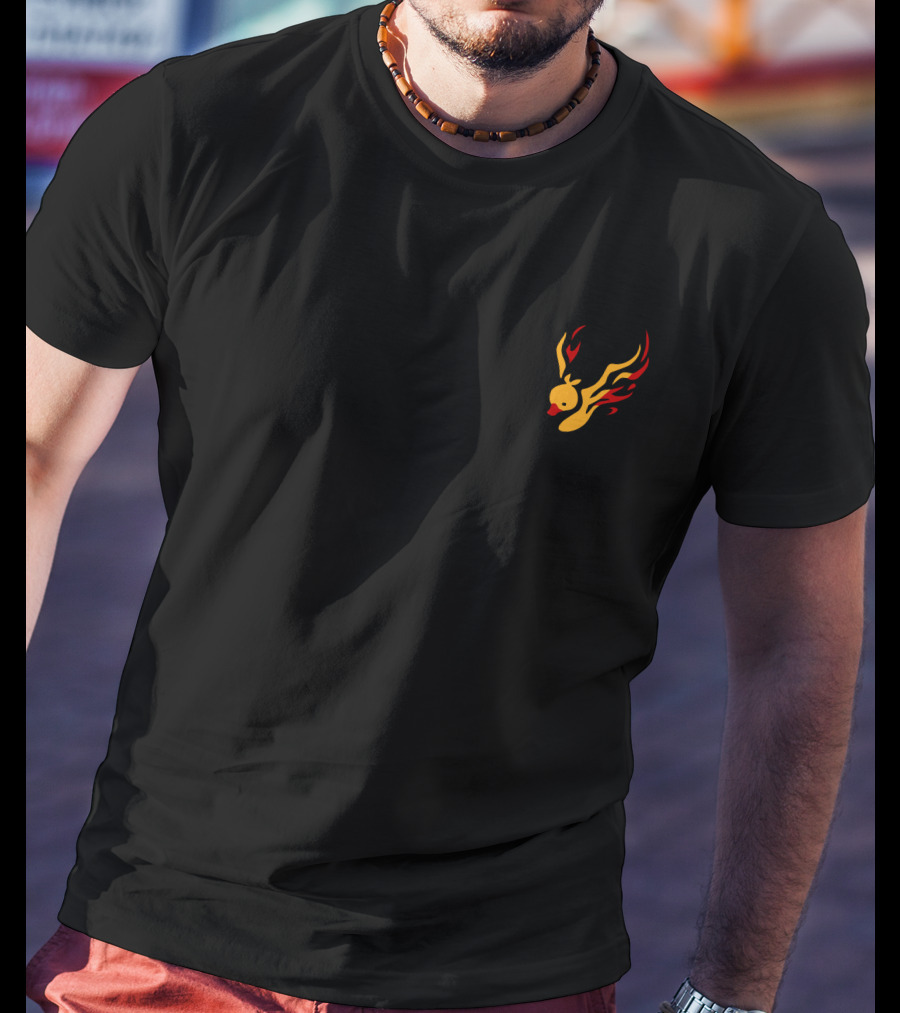 Quackity Merch Red Phoenix Duck Flaming Head Black T-Shirt