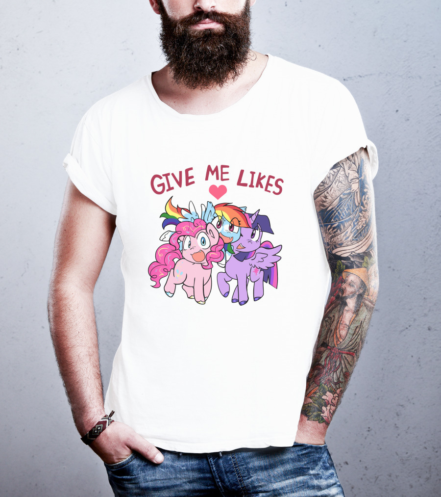 Give Me Likes Heart With Colorful Cartoon Ponies T-Shirt