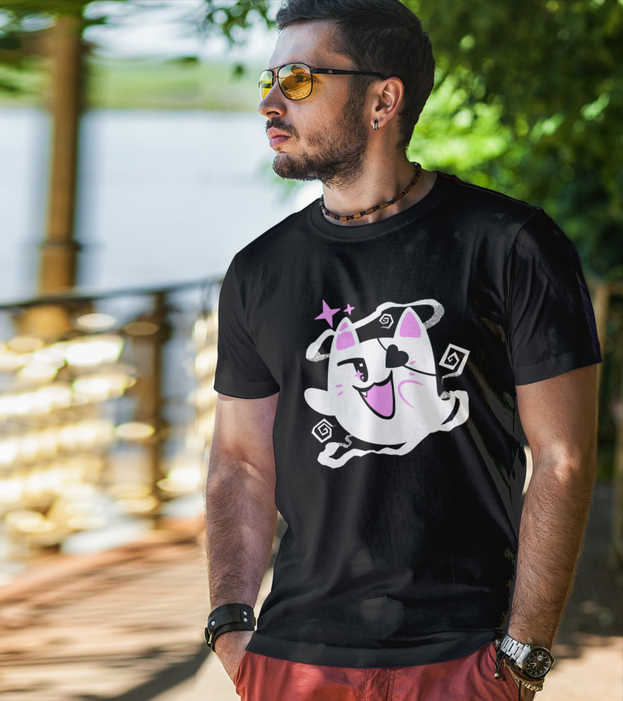 Sharkrobot Merch Goro Is Here Ghost Cat With Heart Eye And Spiral Stars T-Shirt