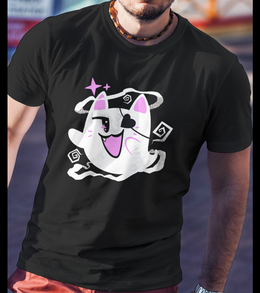 Sharkrobot Merch Goro Is Here Ghost Cat With Heart Eye And Spiral Stars T-Shirt