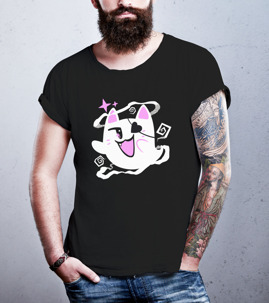 Sharkrobot Merch Goro Is Here Ghost Cat With Heart Eye And Spiral Stars T-Shirt