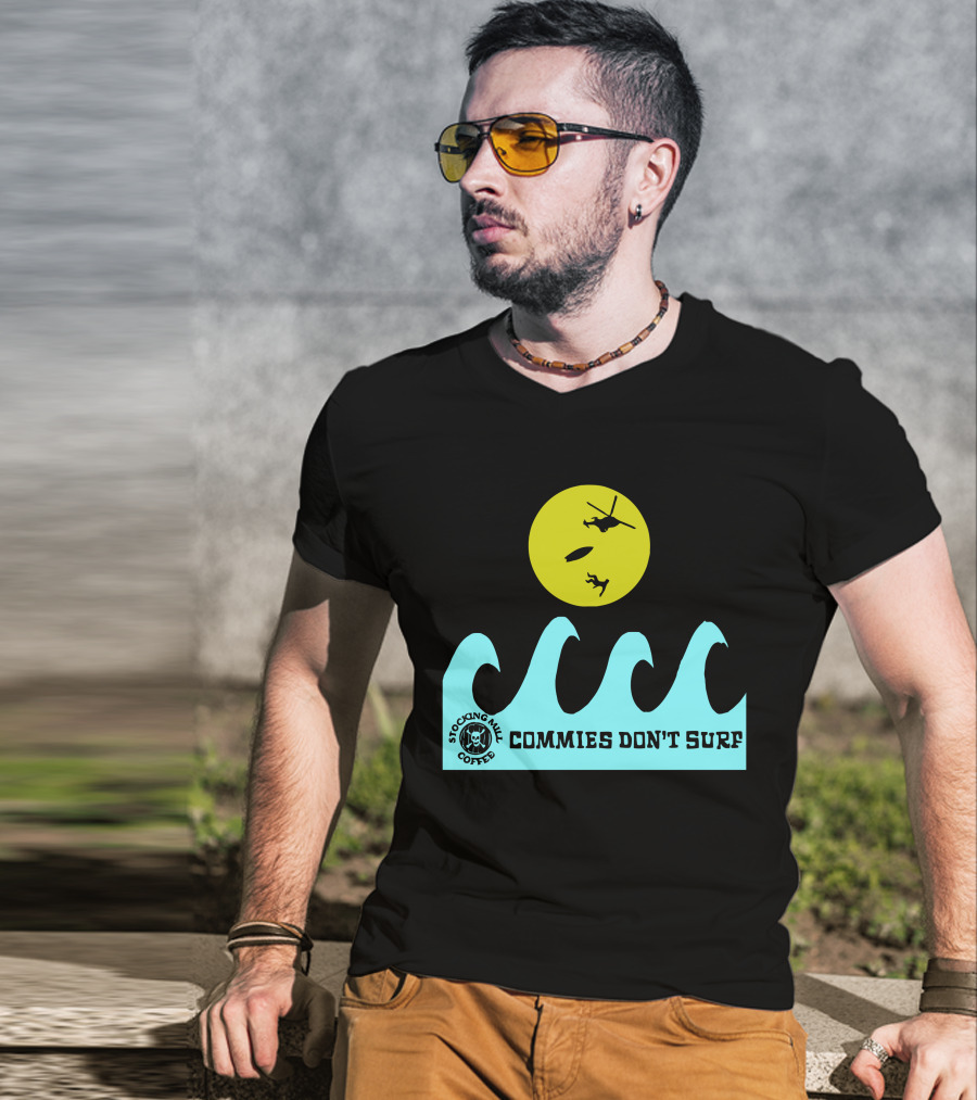 Stocking Mill Coffee Commies Don't Surf Helicopter And Waves T-Shirt