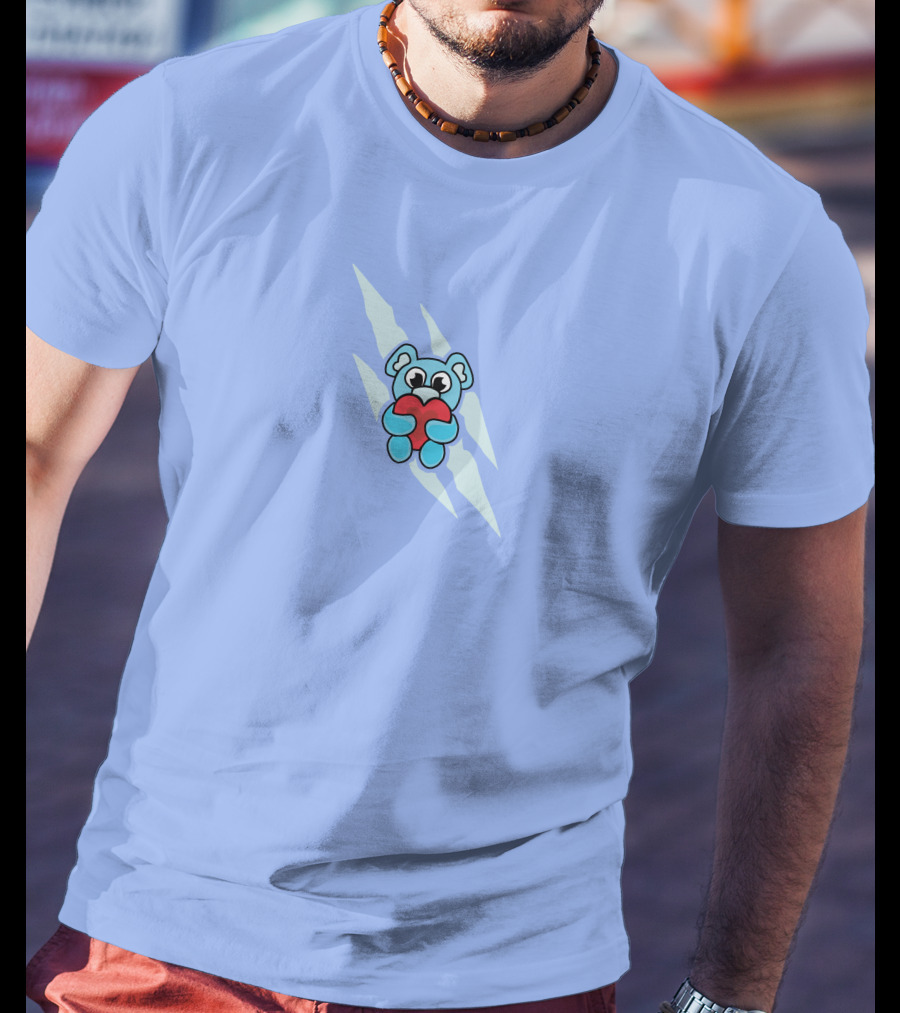 Wallibear Heart Blue Bear Holding Red Heart T-Shirt