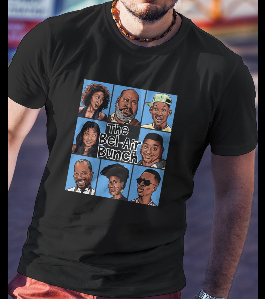The Bel Air Bunch Characters In Comic Style Grid T-Shirt