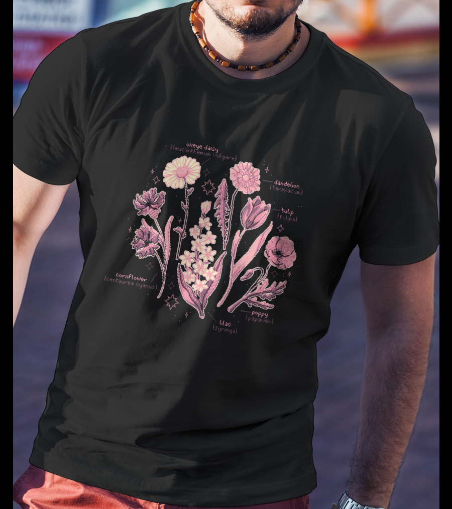 Snifferish Merch Botany Oxeye Daisy Dandelion Tulip Cornflower Poppy Lilac T-Shirt