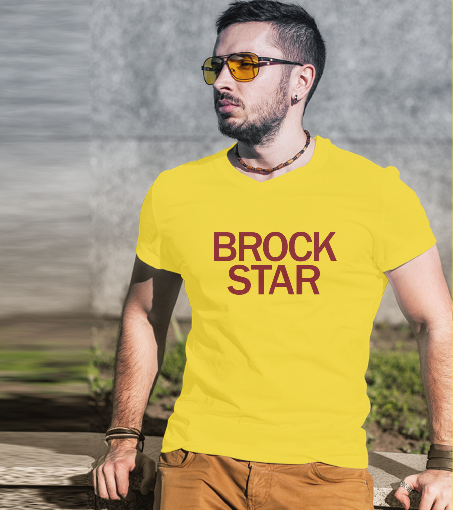 Raygun Merch Brock Star Gold Bold Text On Yellow T-Shirt