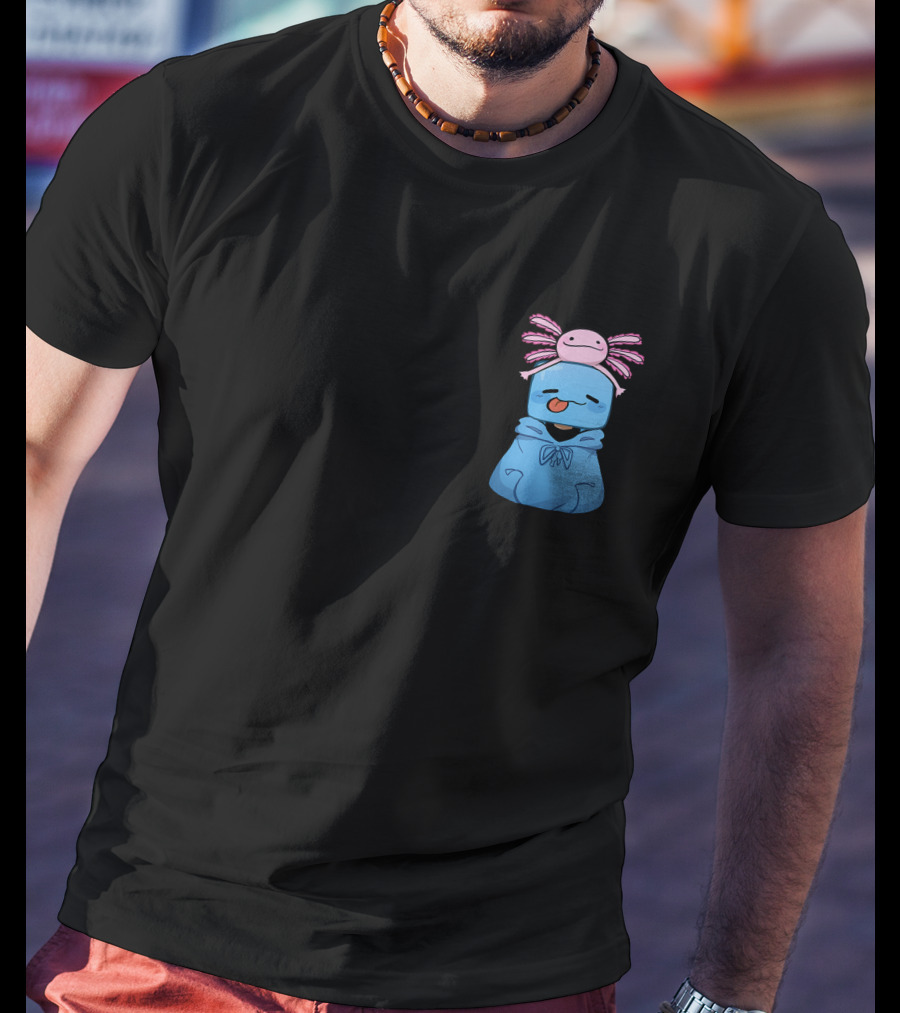 Skeppy Merch Skeppy Axolotl Cute Blue Hoodie With Pink Axolotl On Head T-Shirt