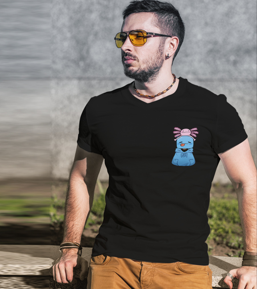 Skeppy Merch Skeppy Axolotl Cute Blue Hoodie With Pink Axolotl On Head T-Shirt
