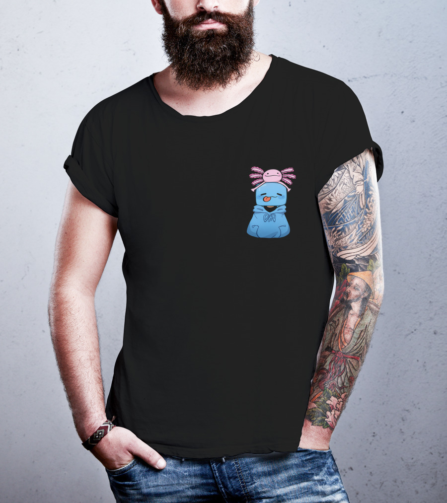 Skeppy Merch Skeppy Axolotl Cute Blue Hoodie With Pink Axolotl On Head T-Shirt