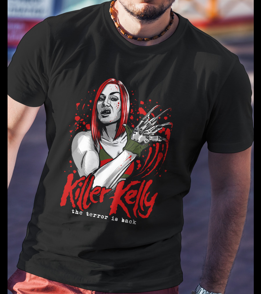 Killer Kelly The Terror Is Back Freddy Krueger Inspired Character Blood Splatter T-Shirt