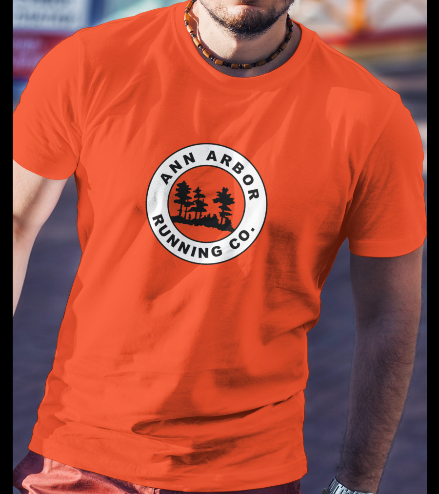 Ann Arbor Running Co Tree Silhouette Logo On Orange T-Shirt