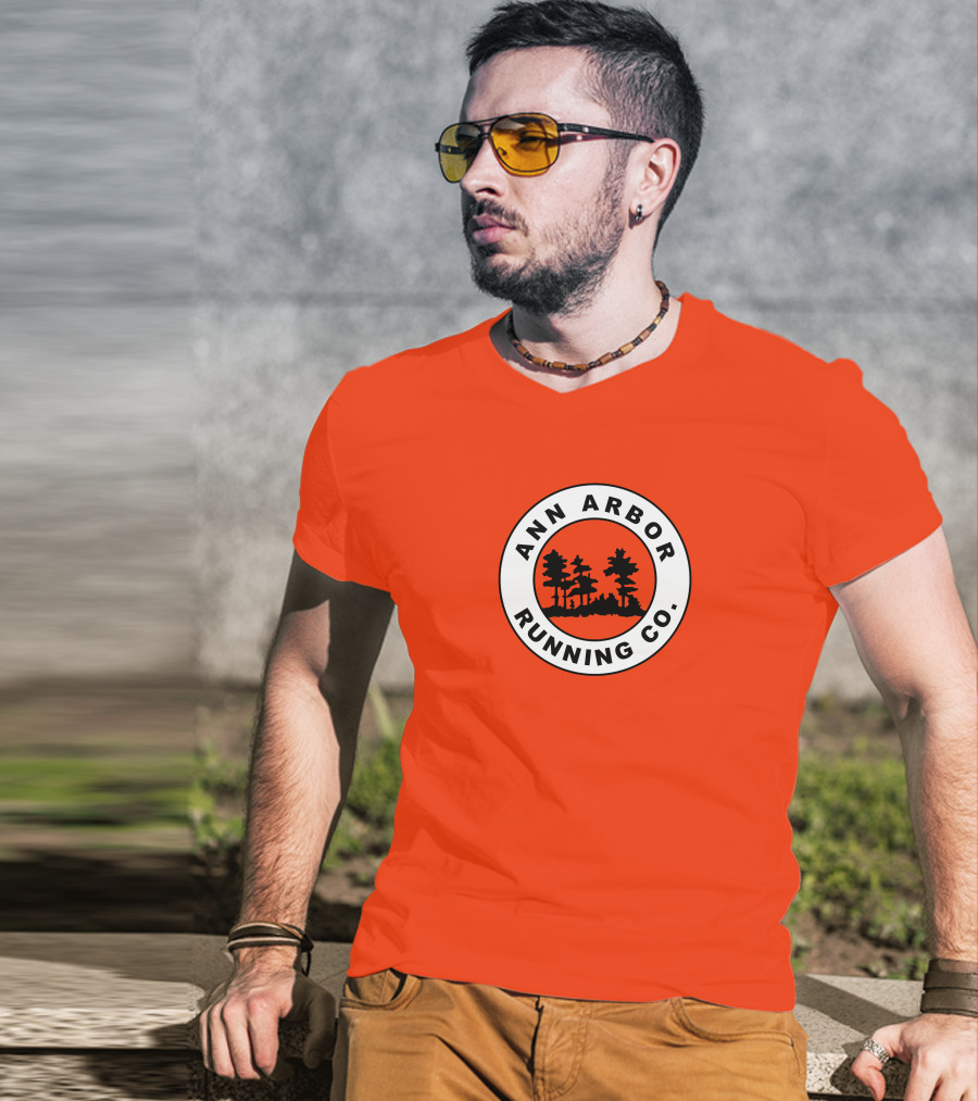 Ann Arbor Running Co Tree Silhouette Logo On Orange T-Shirt