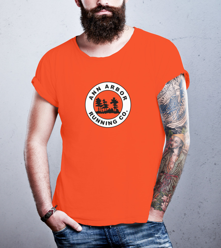 Ann Arbor Running Co Tree Silhouette Logo On Orange T-Shirt