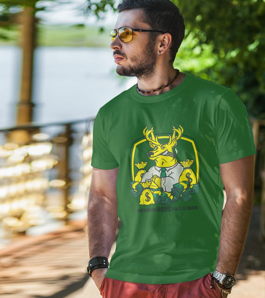 Jonah Furman Smoking Cartoon Business Deer Holding Cash Nothing Robs Like A Deer T-Shirt