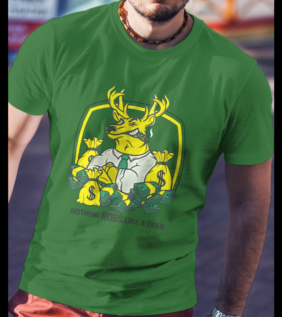 Jonah Furman Smoking Cartoon Business Deer Holding Cash Nothing Robs Like A Deer T-Shirt