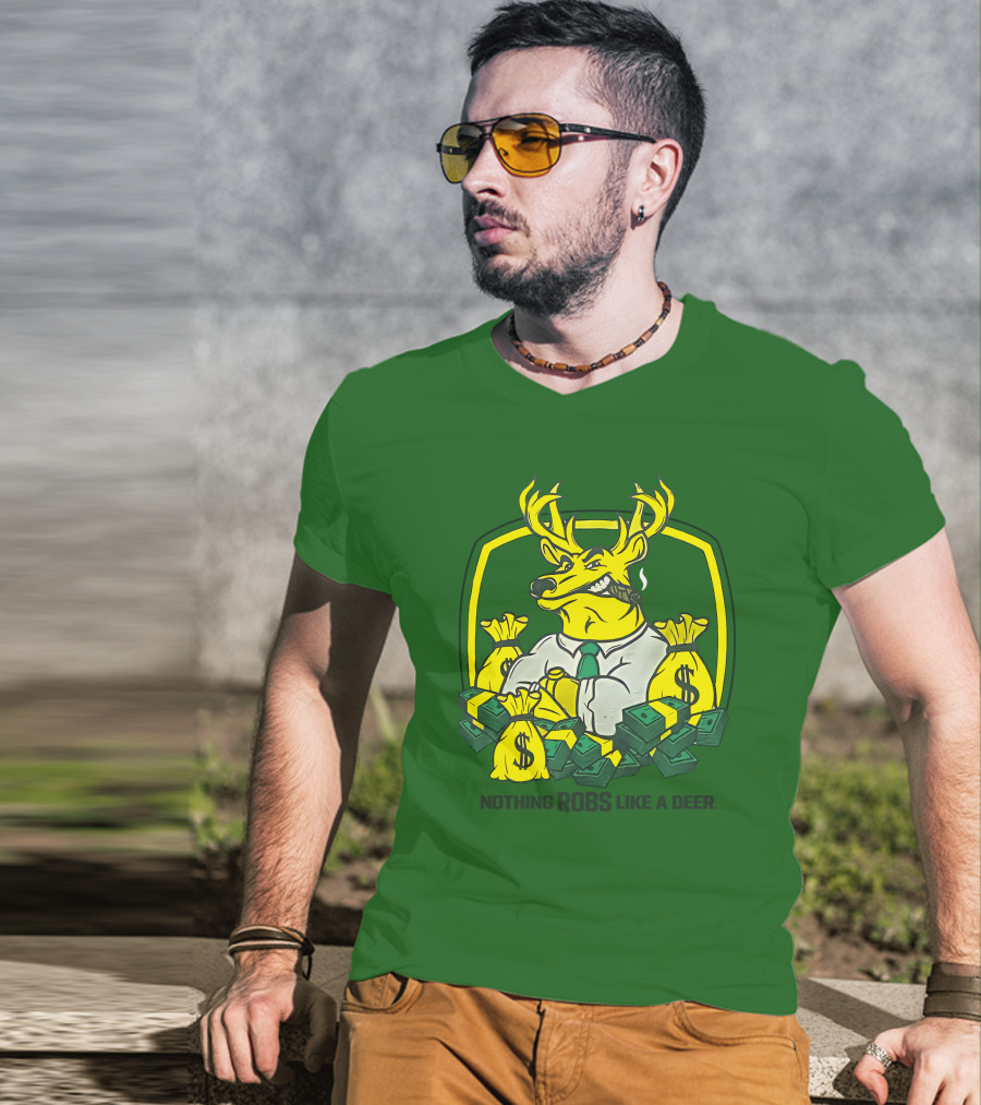 Jonah Furman Smoking Cartoon Business Deer Holding Cash Nothing Robs Like A Deer T-Shirt