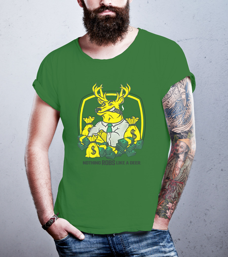 Jonah Furman Smoking Cartoon Business Deer Holding Cash Nothing Robs Like A Deer T-Shirt
