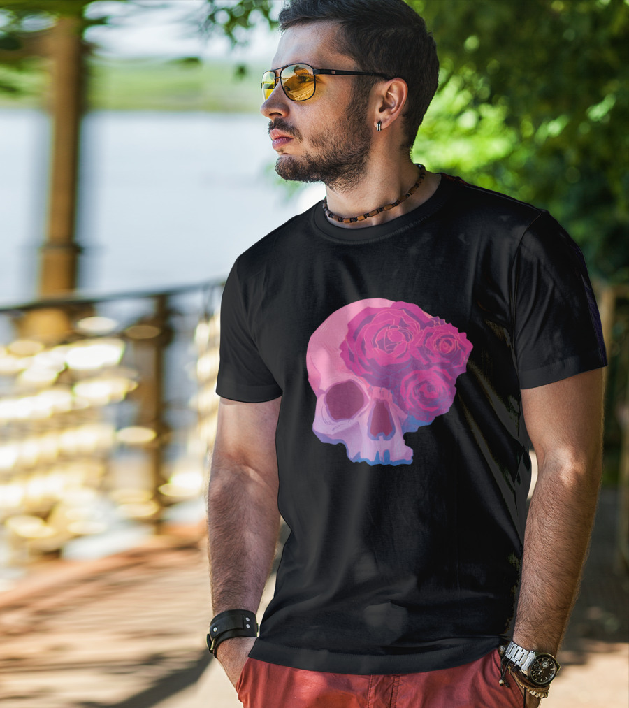 Taliesin Jaffe Pink Skull With Gothic Roses T-Shirt