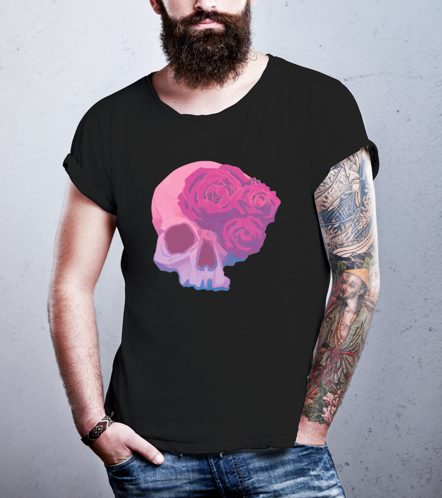 Taliesin Jaffe Pink Skull With Gothic Roses T-Shirt