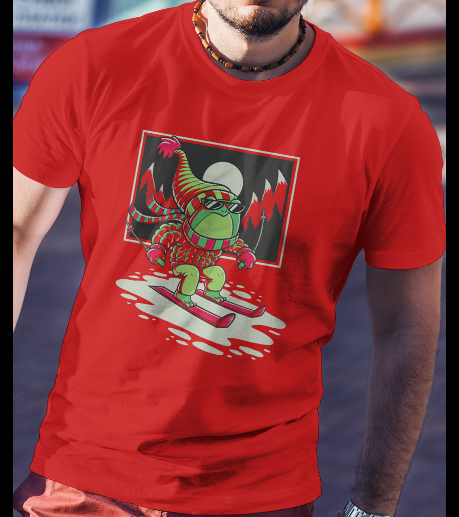 Boomerna Skifrog Merch Frog Skiing Snowy Mountains T-Shirt