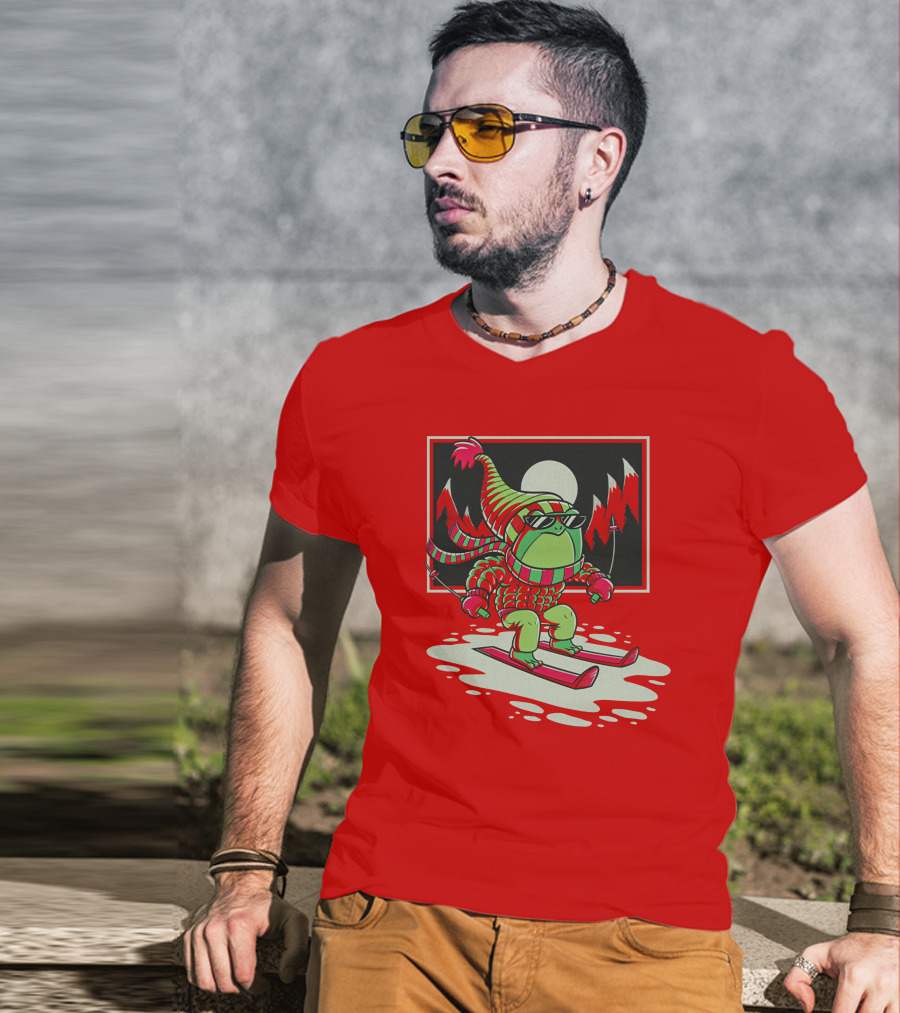 Boomerna Skifrog Merch Frog Skiing Snowy Mountains T-Shirt
