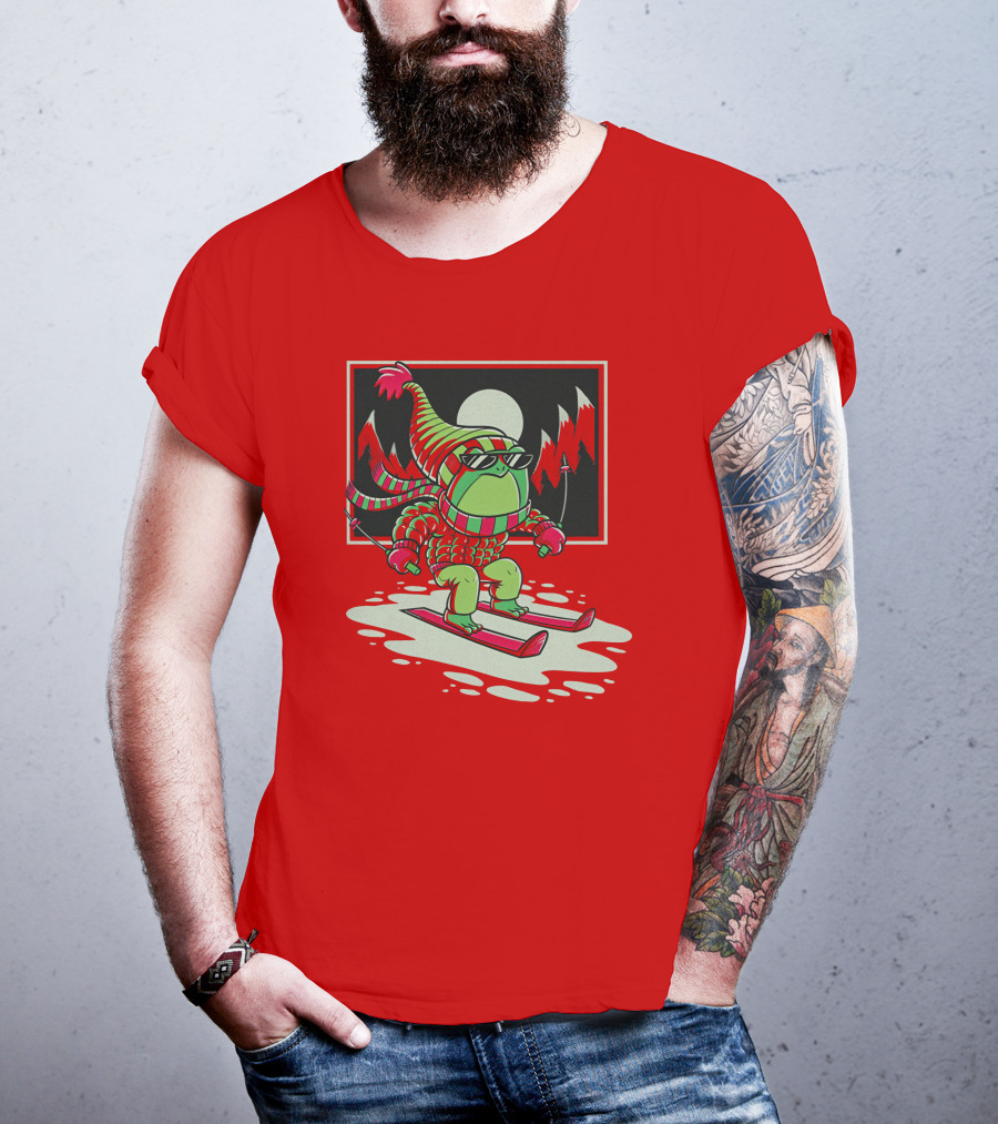 Boomerna Skifrog Merch Frog Skiing Snowy Mountains T-Shirt
