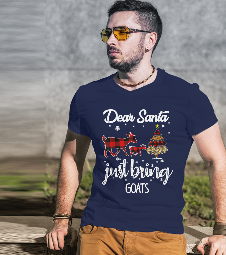 Dear Santa Just Bring Goats Plaid Christmas Tree Snowflakes T-Shirt