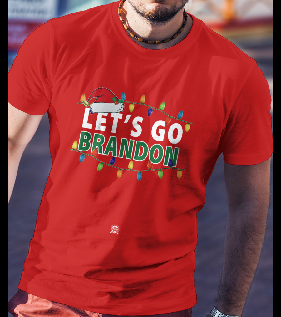Let's Go Brandon Christmas Lights With Santa Hat T-Shirt