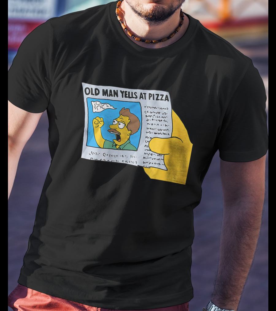 Old Man Yells At Pizza Newspaper Cartoon Parody Pizzamas Merch T-Shirt