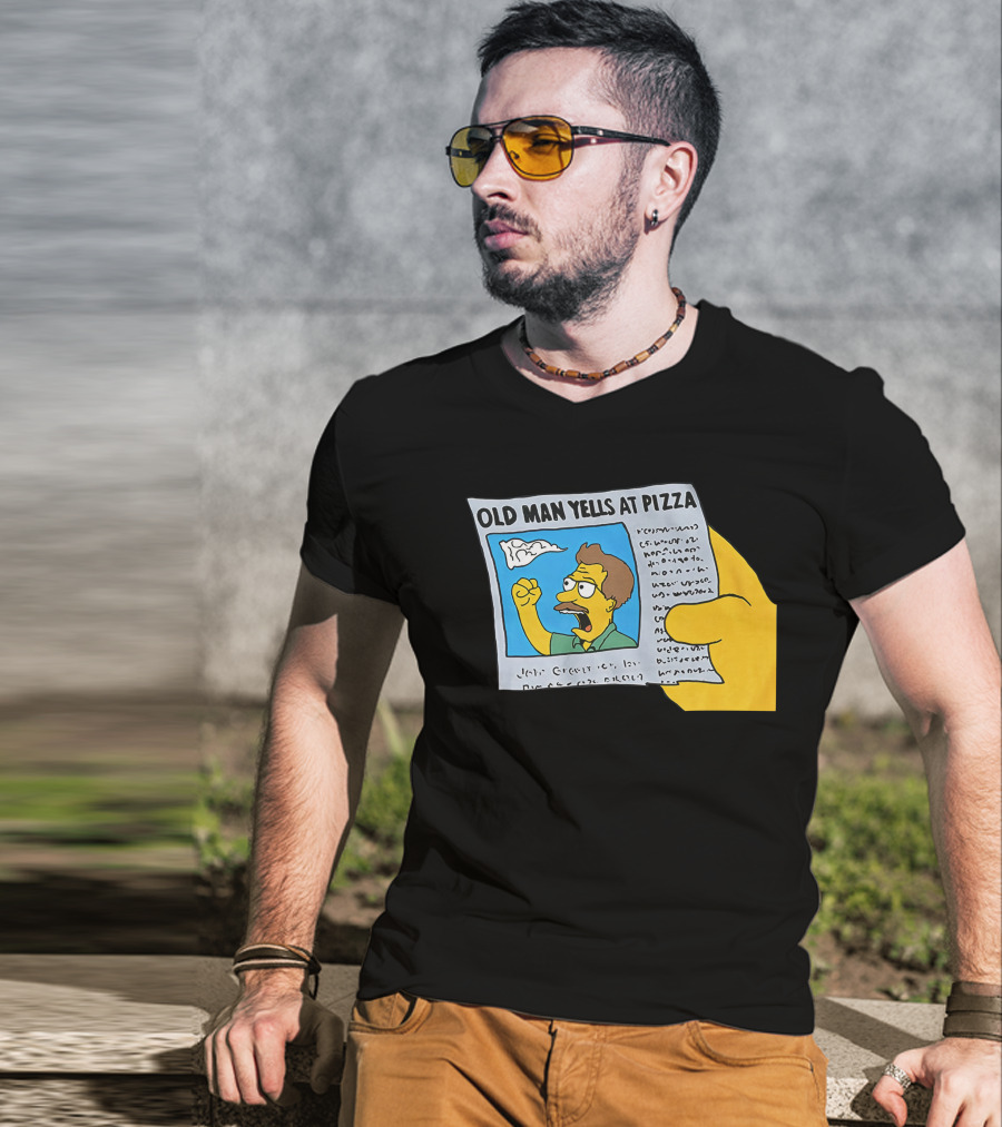Old Man Yells At Pizza Newspaper Cartoon Parody Pizzamas Merch T-Shirt