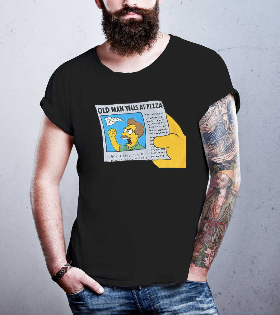 Old Man Yells At Pizza Newspaper Cartoon Parody Pizzamas Merch T-Shirt