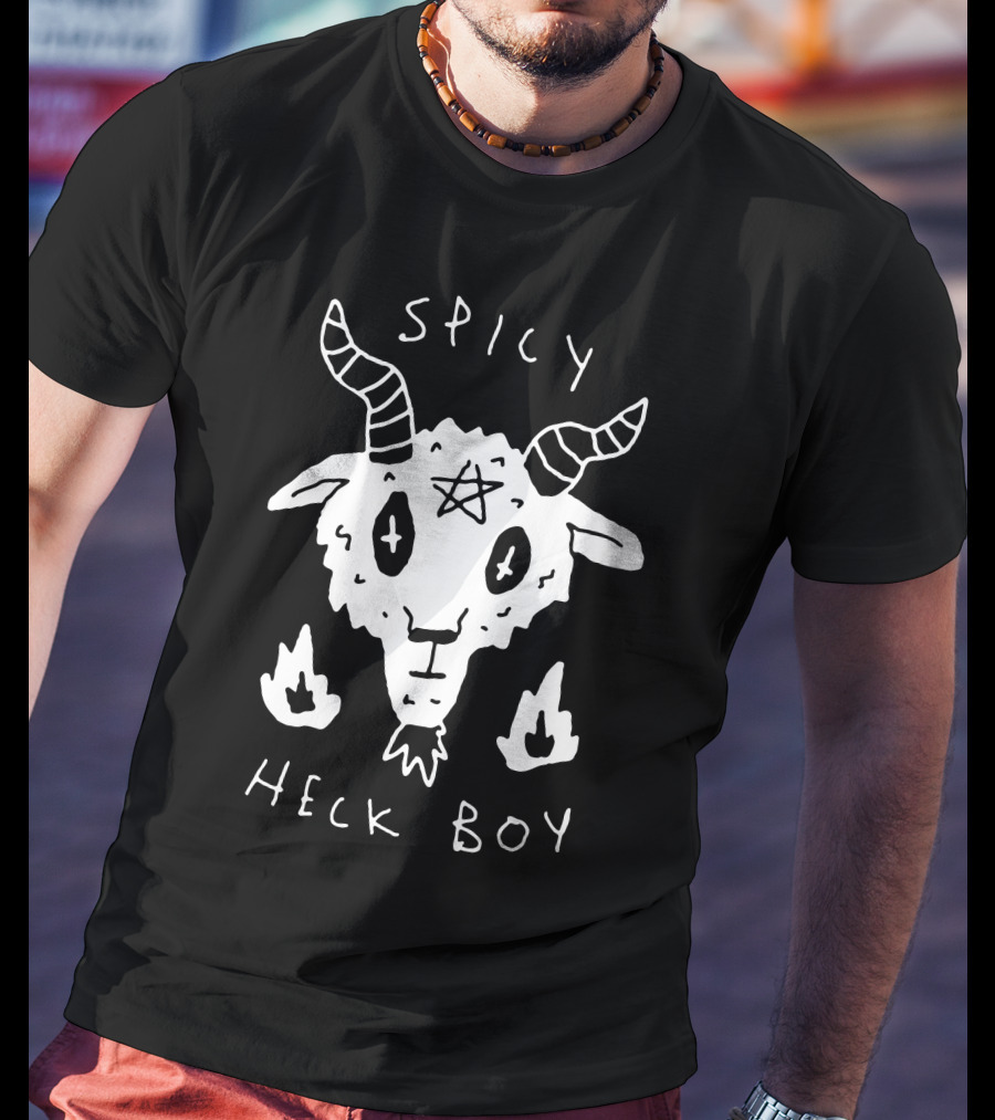 Spicy Heck Boy Goat With Pentagram And Flames T-Shirt