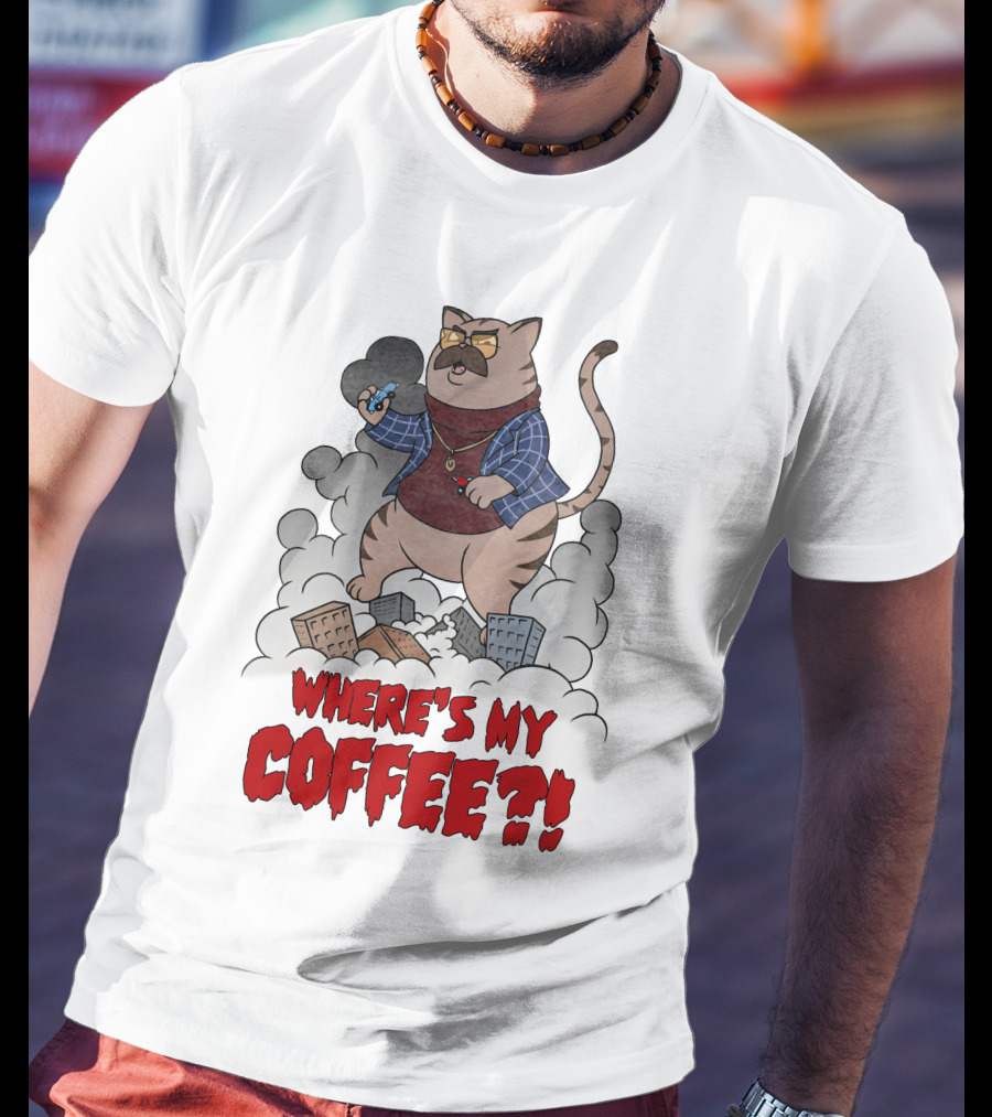 Catzilla Where's My Coffee Bowtie Flannel Smoking Pipe T-Shirt