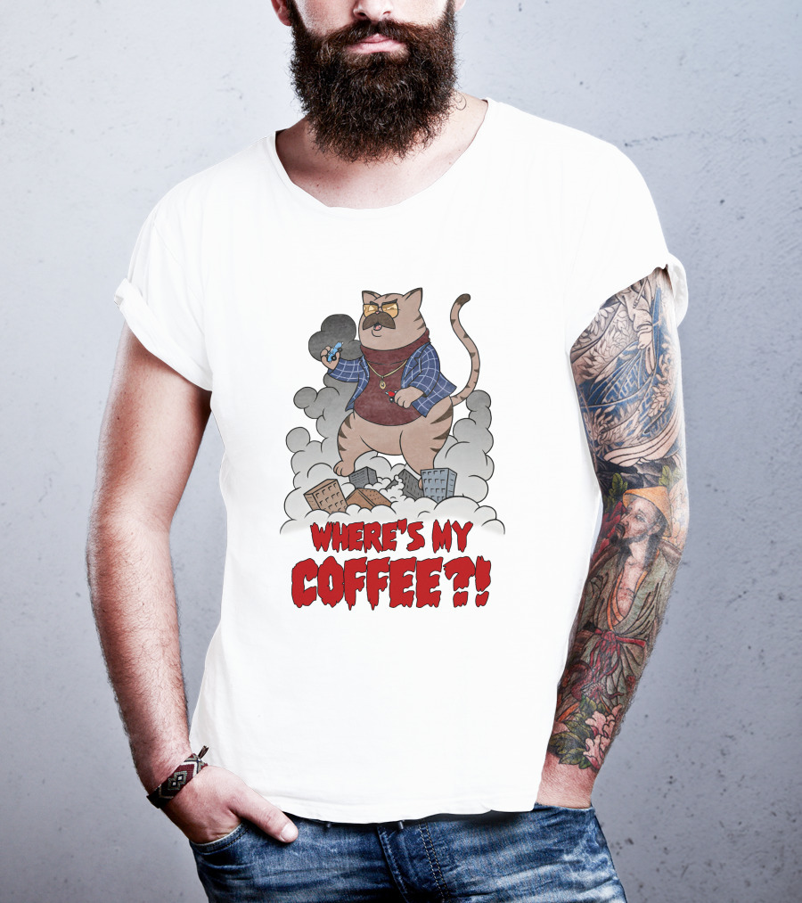 Catzilla Where's My Coffee Bowtie Flannel Smoking Pipe T-Shirt