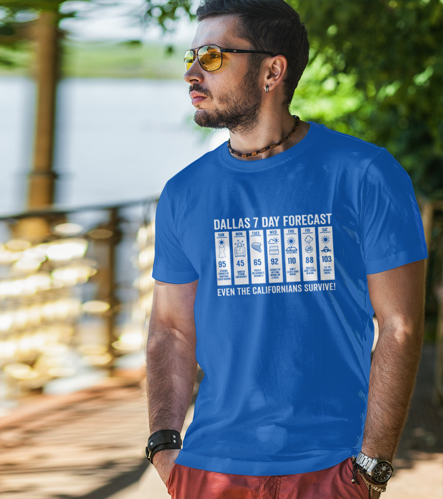 Dallas 7 Day Forecast Weather Parody Even The Californians Survive Bullzerk Merch T-Shirt