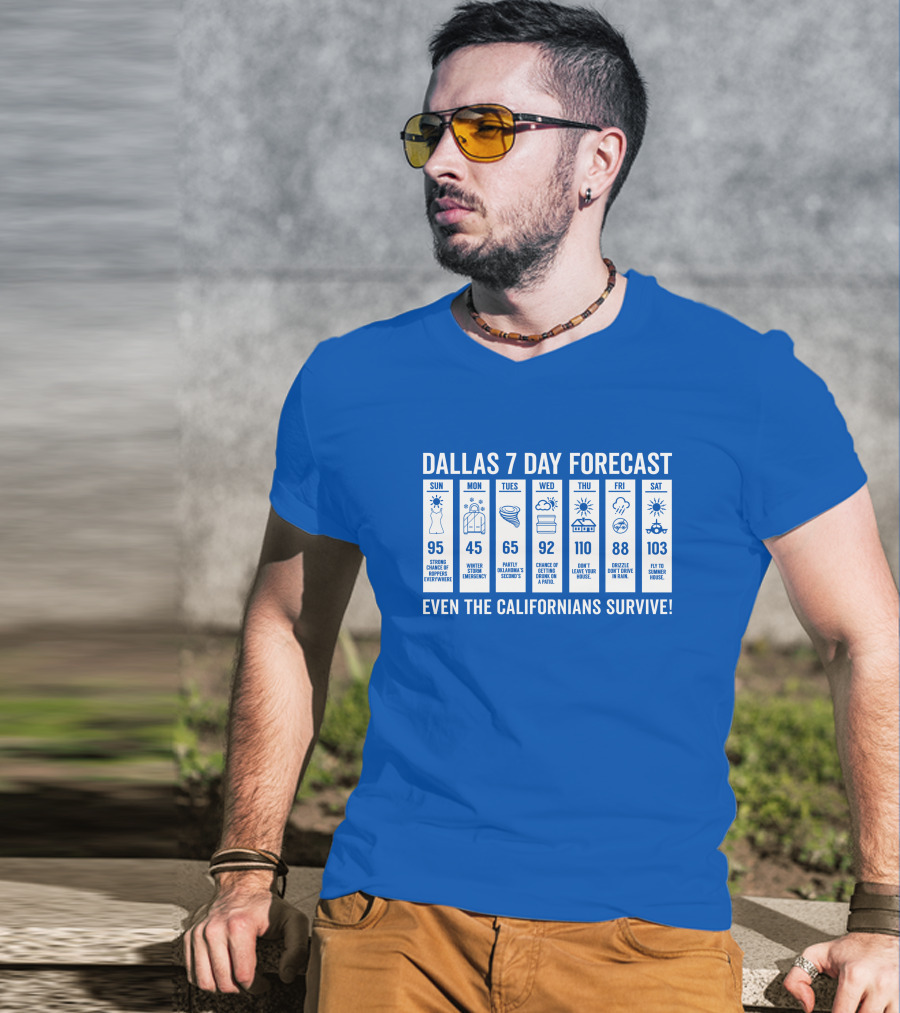Dallas 7 Day Forecast Weather Parody Even The Californians Survive Bullzerk Merch T-Shirt